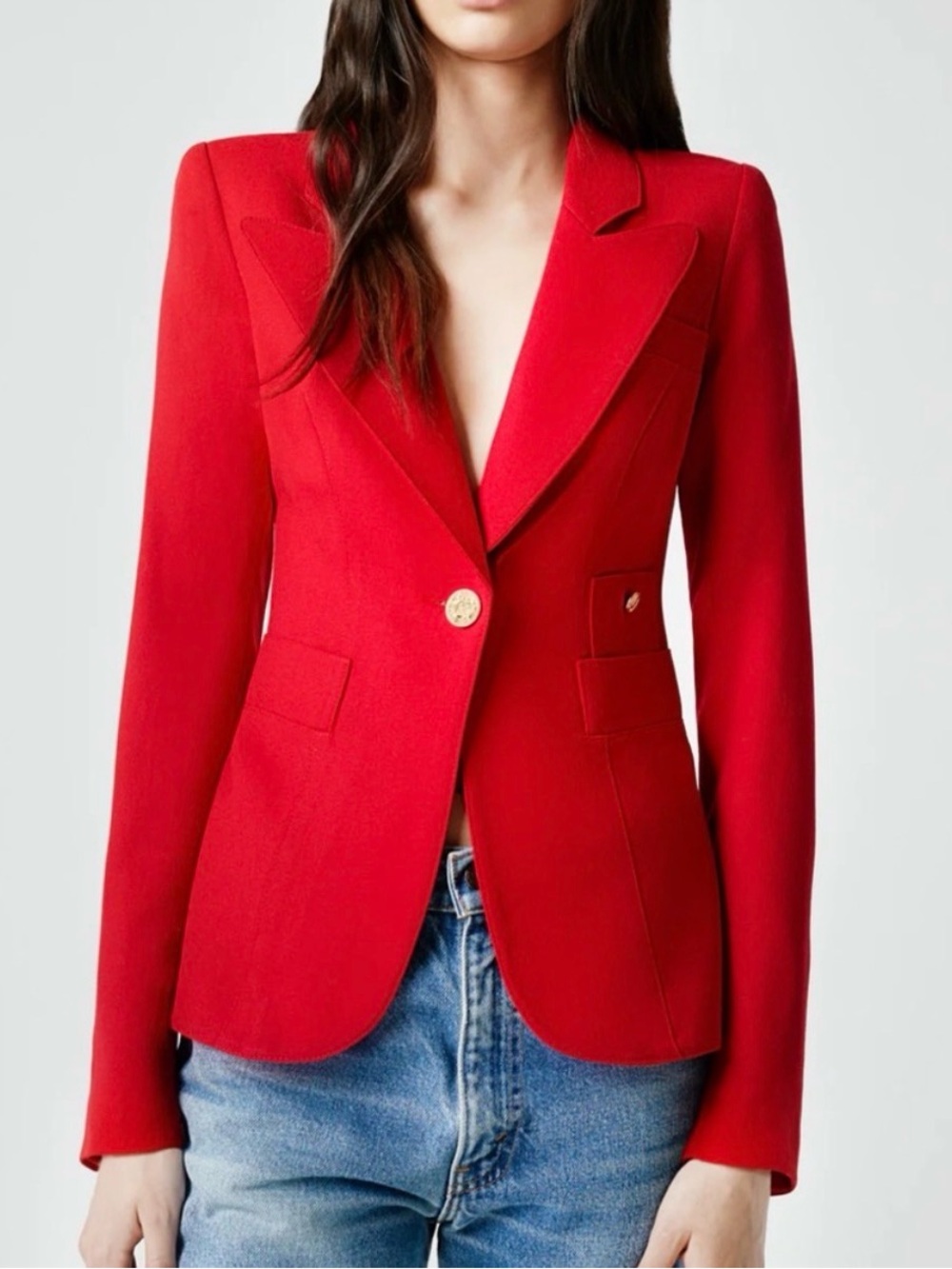 Smythe Duchess Blazer Size 4 Red Wool Classic Preppy Chic Timeless Statement